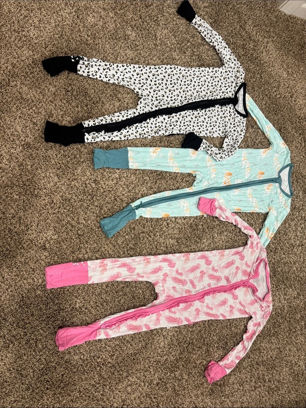 Girls' Pink/Misc Bamboo Convertible to footies One-Piece Pajama - Cozy Zip Front